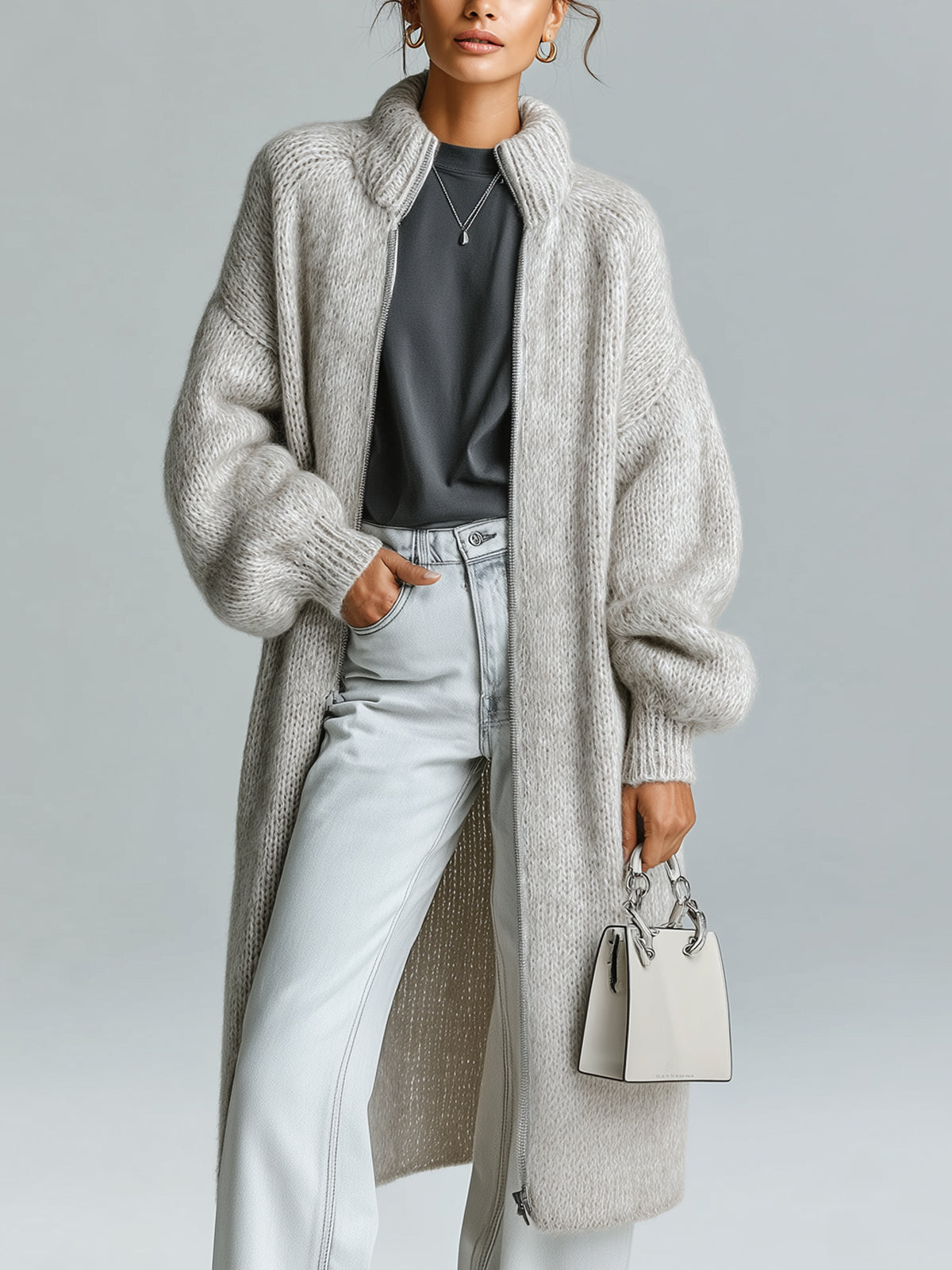 Cardigan in Maglia oversize con zip