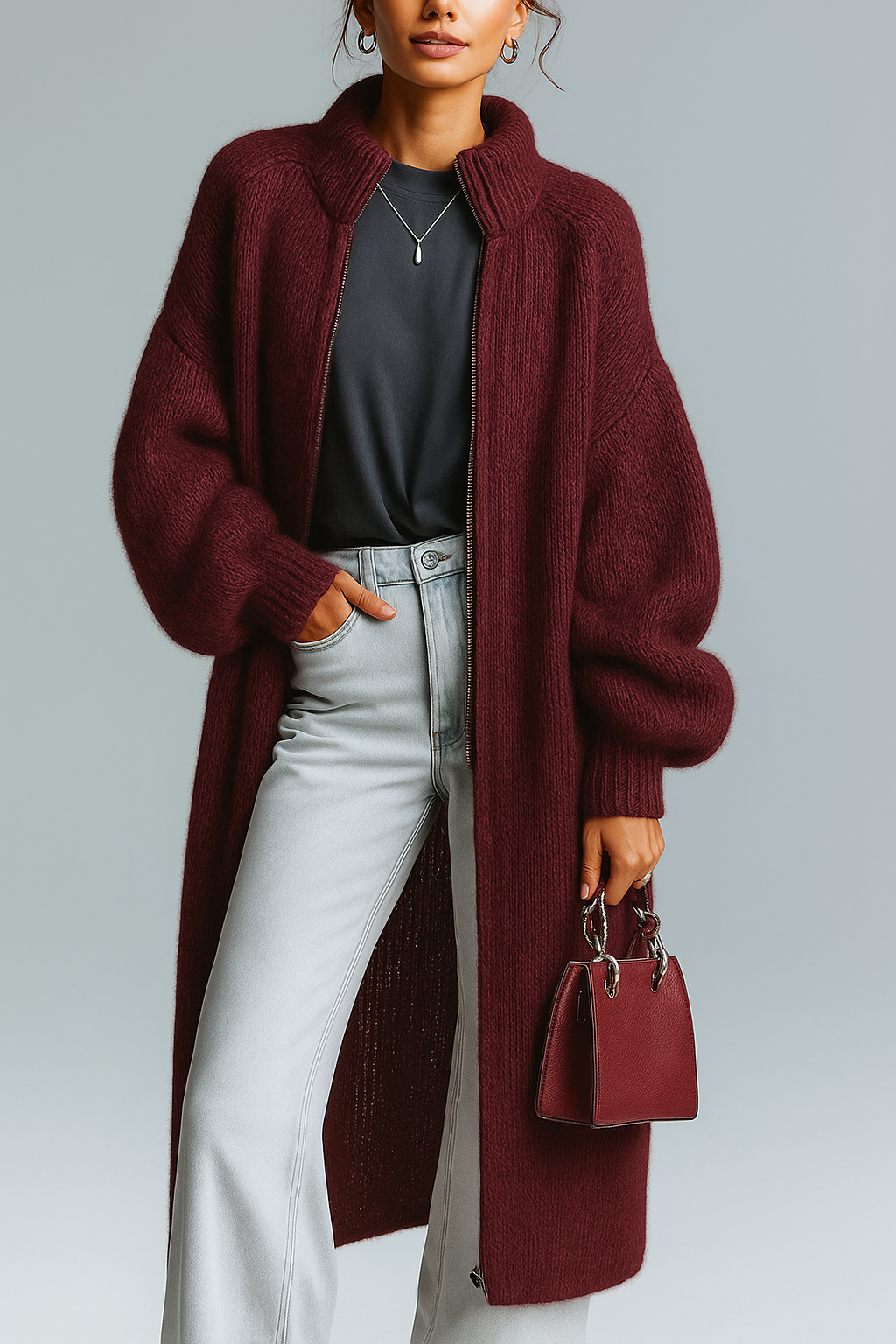 Cardigan in Maglia oversize con zip