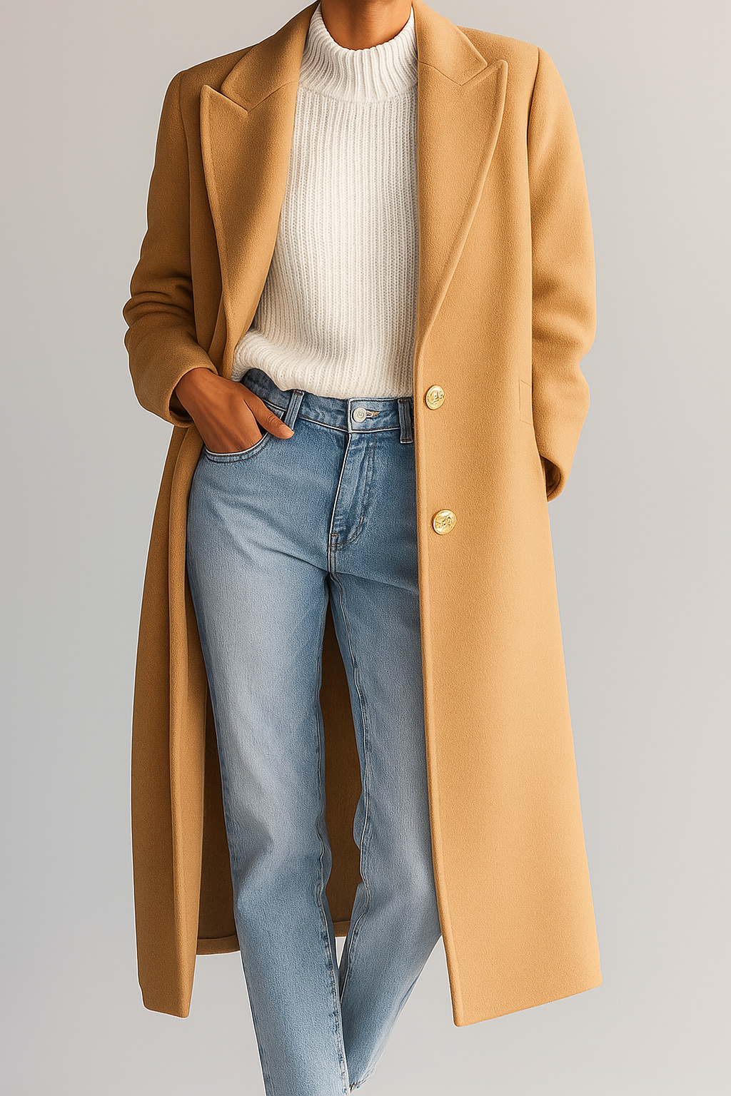 Cappotto Monopetto Lungo Elegante in misto lana