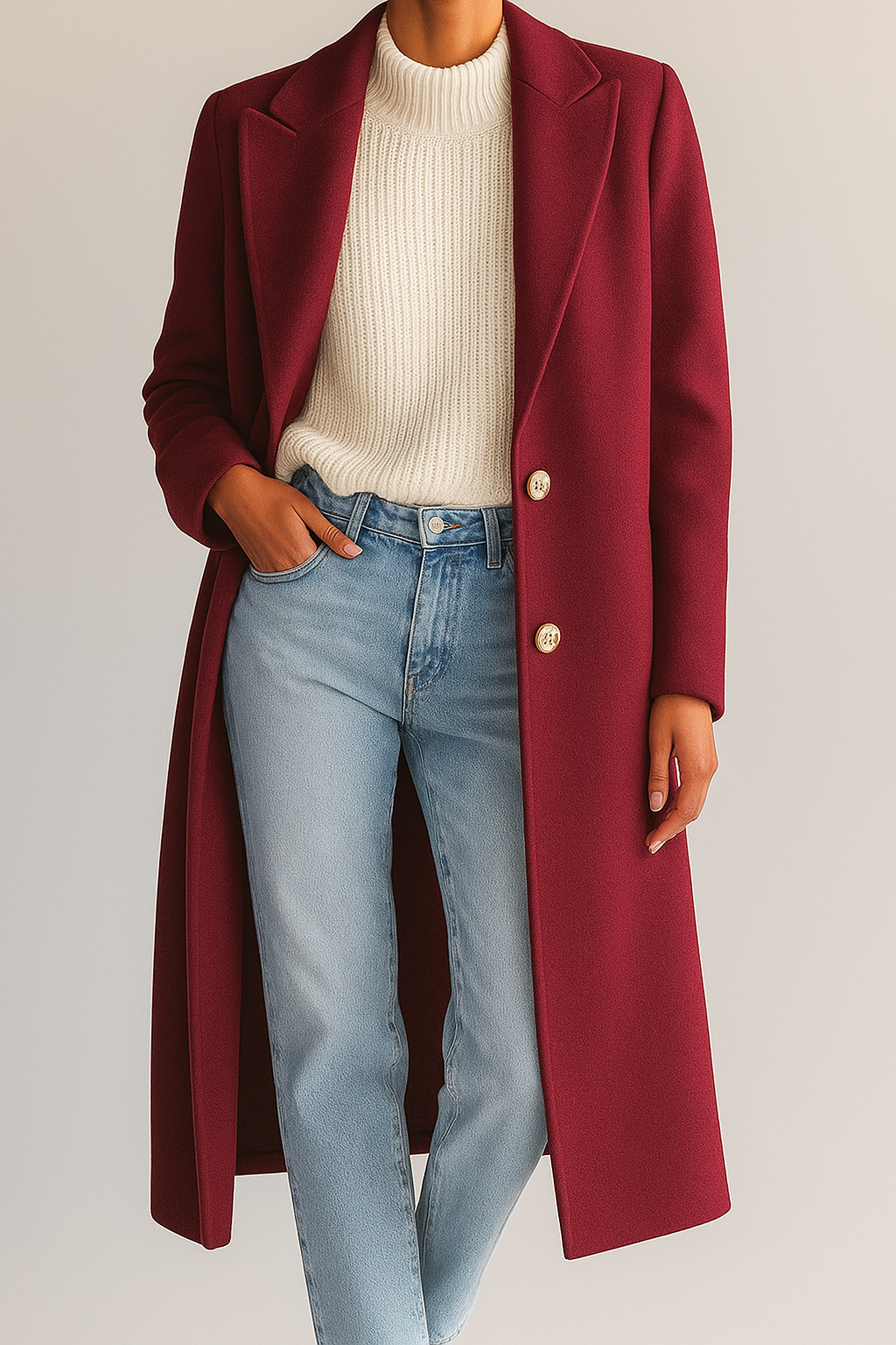 Cappotto Monopetto Lungo Elegante in misto lana