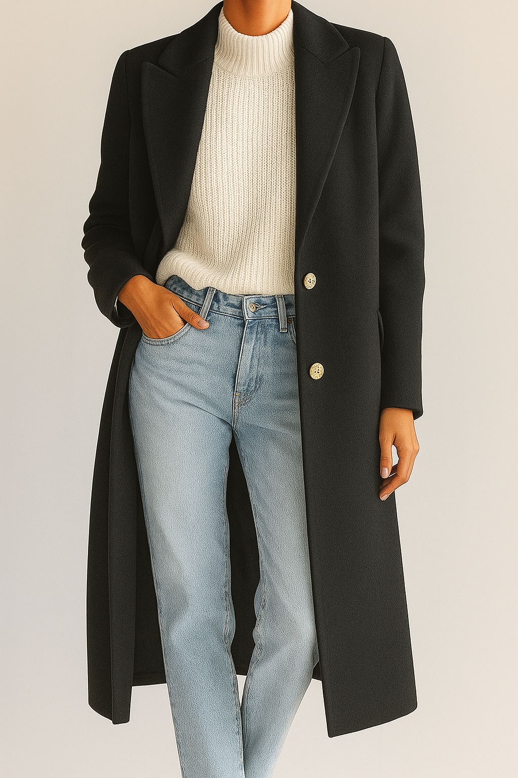 Cappotto Monopetto Lungo Elegante in misto lana