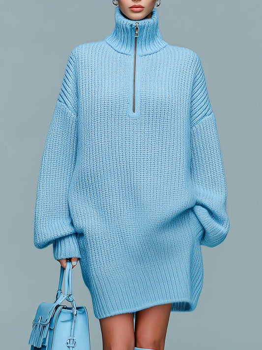 Abito in maglia con collo alto, oversize a maniche lunghe, con cerniera