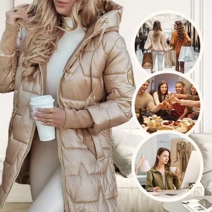 Piumino lungo caldo con cappuccio